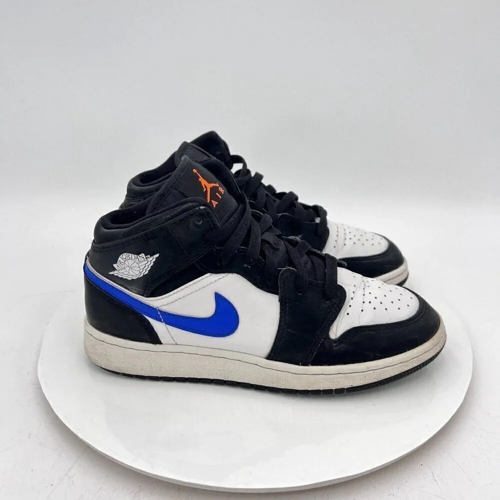 Nike Air Jordan 1 Mid Youth Size 5Y Women 6.5 554725-084 Black Racer Blue Shoes